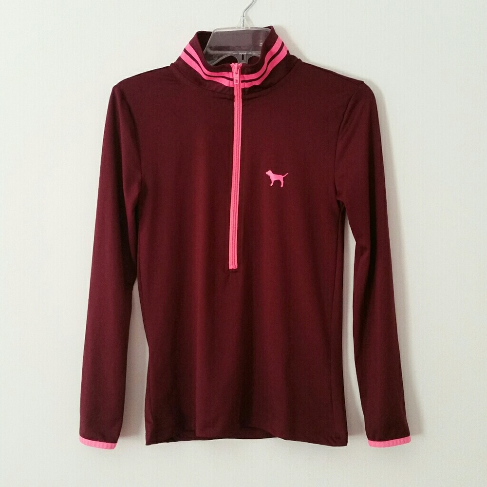 VS PINK Burgundy Hot Pink Ultimate 3/4 Zip Jacket
